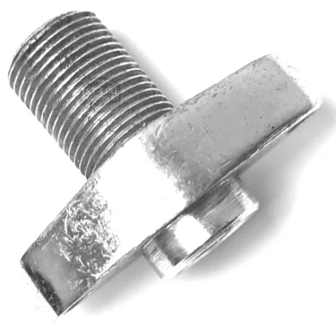 Close-up of a shiny metal wing screw, used to secure the F...97 WATER AND STEAM TAP PLATE, with a threaded shaft and two flat projections for hand tightening, set against a white background. © 2025 1st-line.com