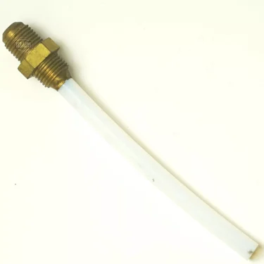 The F.1214 SPECIAL/EXPRESS INLET PIPE 1/4”M-1/4”M NYLON, featuring a brass compression fitting, is displayed on a plain light background. © 2025 1st-line.com