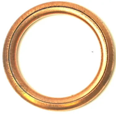 The F..201 COPPER GASKET 22x16x2 mm is a round copper gasket with a smooth surface and a slightly raised inner ring, displayed against a white background. © 2025 1st-line.com
