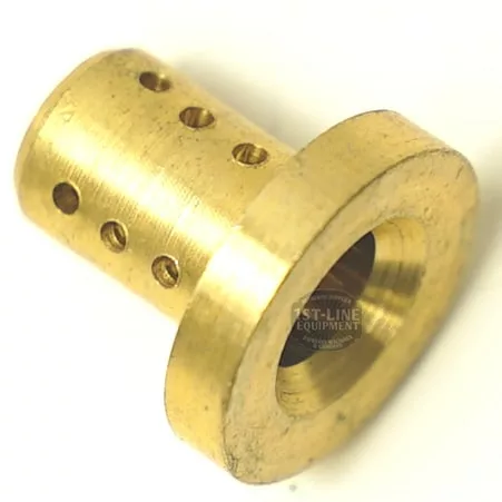The F..236 SPRING GUIDE is a brass cylindrical spring guide with a flanged design, multiple small side holes, and a large central flange hole—suitable for machinery fittings. © 2025 1st-line.com