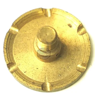 The F..398 GROUP SPRAY NOZZLE, a 21 mm round brass part with a raised central hub and six evenly spaced outer notches, is shown from above on a white background. © 2025 1st-line.com