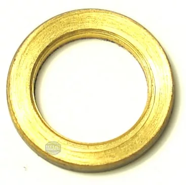The W..172 WASHER 12x8x1mm is a flat, circular brass washer with a smooth surface and a large central hole, displayed against a white background. © 2025 1st-line.com