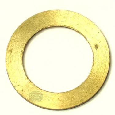 The W...98 LEVEL WASHER 18x12.3x1 mm is flat, round, has a large central hole, and features a brass surface with slight scratches and marks, shown against a plain white background. © 2025 1st-line.com