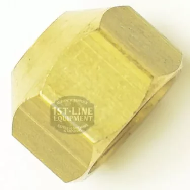 W..617 FIXING NUT: Brass hexagonal fixing nut with a shiny finish, shown at an angle on a white background. The center displays a 1st-Line Equipment watermark. © 2025 1st-line.com