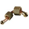 Set against a white background, two La Nuova Era NE086007 Copper Pipes for pressurestat to boiler feature brass and copper flare fittings with threaded hex nuts and flared ends. © 2025 1st-line.com