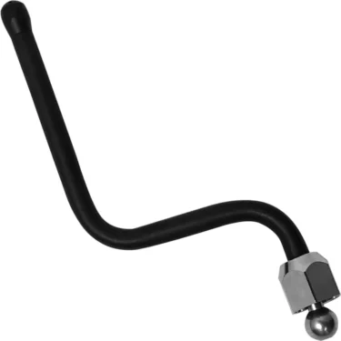 A black, bent CTRSteamWand Rancilio Cold Touch Stainless Steel Steam Pipe PTFE Coated with a rounded end and a silver hexagonal fitting, resembling a steam wand, isolated on a white background. © 2025 1st-line.com