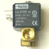 A black PARKER SOLENOID valve, model F.1866 1/4x1/4 9W 110V, has metallic connectors, a brass base, and is marked Serie 131-161 with CE certification. Specs: KT09 coil, 115V/50Hz, 100% ED, IP65 rating visible. © 2025 1st-line.com