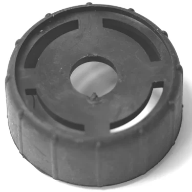 A black, round plastic SP.269 STEAM HANDLE LID with a central hole and three evenly spaced rectangular cutouts is shown on a white background, resembling a gear or cap. © 2025 1st-line.com