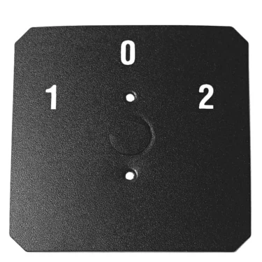 A black square dial plate with white 0 (top), 1 (left), and 2 (right), plus two central holes for mounting a knob or attaching the W26003 TOP QUALITY LEVER ROD. © 2025 1st-line.com