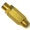 A brass connector with a hexagonal center and shiny gold finish, designed for joining components like the S...55 SAFETY VALVE. It features male threads on both ends for secure connections with matching threaded parts. © 2025 1st-line.com