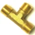 A brass T-shaped pipe fitting with three threaded male ends, for connecting pipes in plumbing or gas systems, can be securely installed using an F.1020 STAINLESS STEEL SCREW M5x14. © 2025 1st-line.com