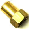 A close-up image of a brass hexagonal coupling nut with threaded interior and cylindrical extension, shown alongside an SP..79 ALIMENTARY RESISTANCE GASKET 62x51x2mm, on a white background. © 2025 1st-line.com
