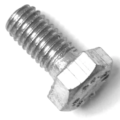 A close-up image of a V..935 M5X10mm stainless steel screw with visible threads and a hexagonal head, positioned diagonally on a white background. © 2025 1st-line.com