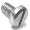 A close-up image of the R...40 STAINLESS STEEL SHOWER SCREW M5x12, featuring a slotted round head and threaded body, typically used for fastening materials in showers. © 2025 1st-line.com