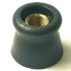 A close-up of a black rubber foot with a gold-colored threaded metal insert in the center, designed for furniture or equipment legs such as the P..301 STEAM WATER L/S TAP, on a white background. © 2025 1st-line.com