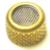 A close-up of a small, round R...91 CLICLEUR COVER, a gold-colored metal filter with a central mesh screen and knurled edge. © 2025 1st-line.com