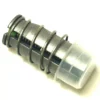 A close-up of a V.1652 3 WAYS (TYPE 14W) M&M Solenoid, featuring a cylindrical metal body, coiled spring, and translucent plastic cap on one end, photographed against a white background. © 2025 1st-line.com