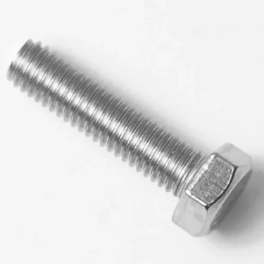 A close-up of a V..937 M6X10mm stainless steel screw on a white surface, highlighting its threaded shaft and hexagonal head. © 2025 1st-line.com