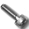 A close-up of the F.1020 STAINLESS STEEL SCREW M5x14, featuring a threaded body and knurled cylindrical head, displayed on a white background. © 2025 1st-line.com
