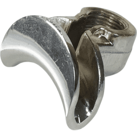 A close-up of the SP.296 3/8 2-WAY SPOUT highlights its metallic, wing nut-like ends, featuring two curved projections for hand-tightening onto bolts—ideal for secure fittings and easy manual assembly. © 2025 1st-line.com