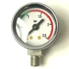 A close-up of the SRLGLGAUGE Golden Manometer for Pavoni Boiler (0-2.5 Bar) with green, white, and red zones. The needle sits at 1.3 bar and it features a metal connector—perfect for monitoring Pavoni Boiler pressure. © 2025 1st-line.com