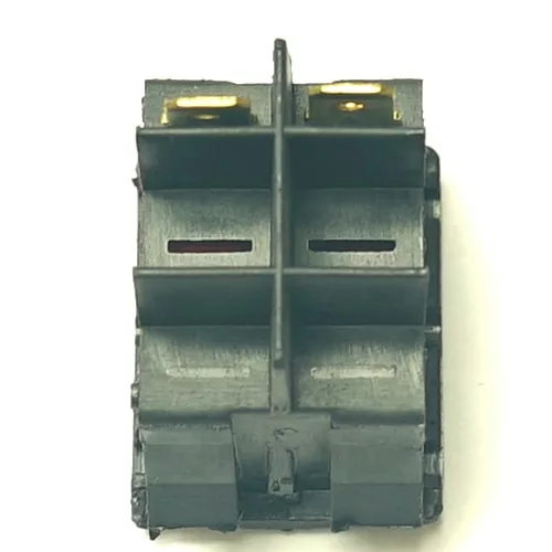 A close-up of the V.4310 ORANGE INDICATOR LIGHT 230V shows its black plastic connector with two gold prongs, a vertical divider, and an orange indicator light, all set against a white background. © 2025 1st-line.com