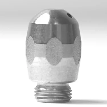 A close-up of the V.6337 Stainless Steel 2 Hole Steam Tip shows its hexagonal midsection, threaded base for attachment, and shiny finish. The tip features two visible 1.5mm holes near the top, ensuring precise steam flow. © 2025 1st-line.com