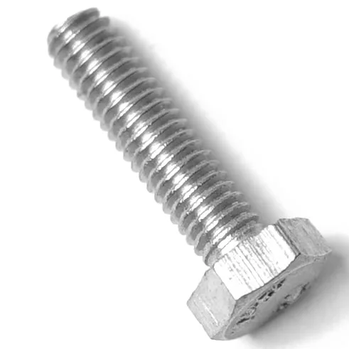 A close-up of the V..935 M5X10mm stainless steel screw, a hex bolt with a threaded shaft, shown diagonally on a white background. © 2025 1st-line.com