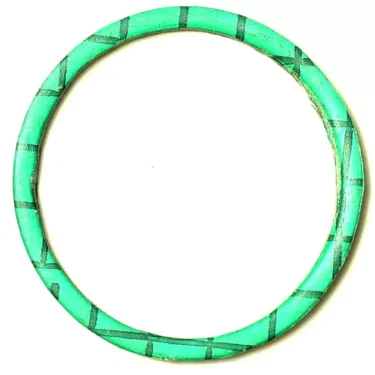A green circular bangle with a simple crisscross pattern in darker green, inspired by the clean lines of an SP..79 ALIMENTARY RESISTANCE GASKET 62x51x2mm, shown on a plain white background. © 2025 1st-line.com