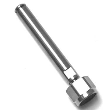 A metal bolt with a long, cylindrical shaft and hexagonal head is displayed on a white background alongside the R...93 STAINLESS STEEL WASHER 18.6x9.3x1.2 mm for enhanced durability. © 2025 1st-line.com