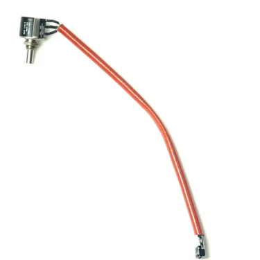 A red insulated electrical cable with black wiring, metal sensor, and connectors on both ends for Mazzer S000POT01/CQQ potentiometer is shown against a white background. © 2025 1st-line.com