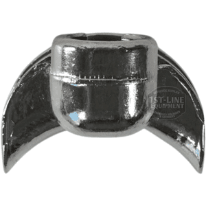 A shiny, metallic, crescent-shaped wing nut with smooth edges and a cylindrical center, designed to secure coffee machine parts such as the SP.296 3/8 2-WAY SPOUT. © 2025 1st-line.com