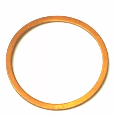 A simple, thin, circular R...36 VITON VALVE GASKET (14x4x5 mm) is shown on a white background. It has a smooth surface and a slightly worn appearance, resembling a copper bangle. © 2025 1st-line.com