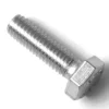 A V..939 M4 stainless steel nut rests on a white surface next to a silver hex bolt with a partially threaded shank and hexagonal head. © 2025 1st-line.com