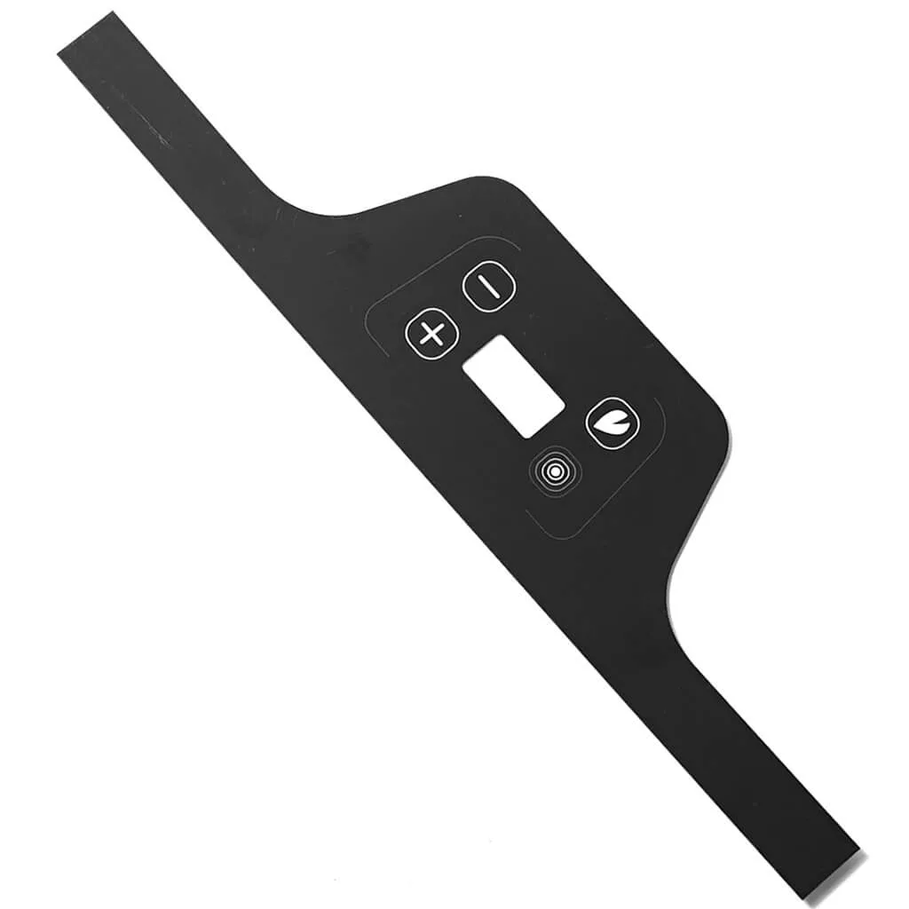 Black rectangular Ascaso control panel with four buttons and a small screen on a white background. Ideal for pairing with the DISCONTINUED Ascaso PM.320 WALNUT Handle Bottomless Portafilter. © 2025 1st-line.com