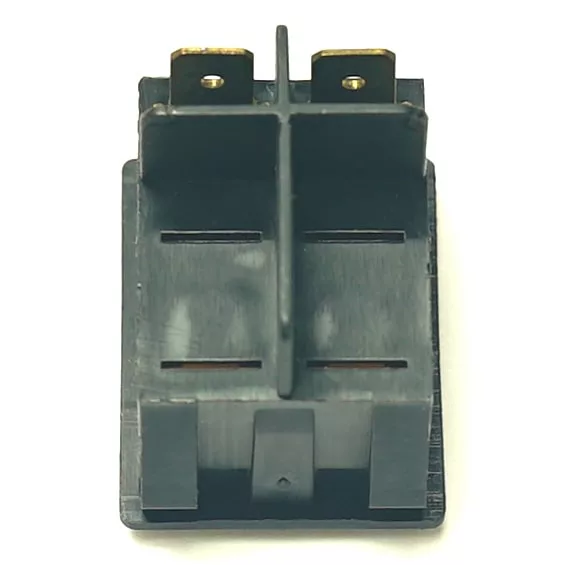 Close-up of a black relay socket with two metal terminals, perfect for pairing with the V.4305 30x22mm 24V ORANGE INDICATOR LIGHT, shown against a plain white background. © 2025 1st-line.com