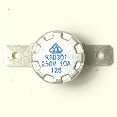 Close-up of a Rancilio 140°C 10A 250V thermostat with two flat mounting tabs, shown on a plain light background—commonly used as a temperature switch. © 2025 1st-line.com