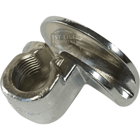 Close-up of a shiny, silver SP.296 3/8 2-WAY SPOUT wing nut with a threaded hole, designed for easy hand tightening and loosening—perfectly compatible with 2-way spout assemblies. © 2025 1st-line.com