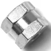Close-up of a V..898 1/8 T FITTING hexagonal lock nut, featuring a shiny metallic finish and six castle-shaped notched edges, photographed at an angle against a white background. © 2025 1st-line.com
