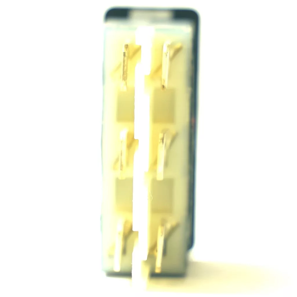 Close-up of an OW...1 On-Off Switch 34x11mm, featuring multiple gold pins extending from a white plastic base, photographed against a bright background. © 2025 1st-line.com