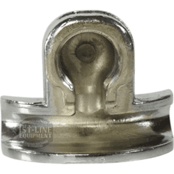 Close-up of the SP.296 3/8 2-WAY SPOUT—a shiny, metallic U-shaped component with a central circular cavity, designed as a mechanical fitting. © 2025 1st-line.com