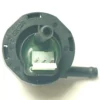 Close-up of the V.4239 PUSH SWITCH - GREY, a black plastic automotive sensor with OUT and GCAR labels, two hose outlets, a three-pin white connector, and an integrated grey push switch for easy operation. © 2025 1st-line.com