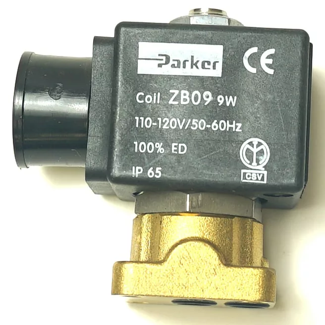 Gaggia 115V 8W 3-WAY ODE solenoid valve, similar to Gaggias original, with specs on the casing—voltage (115V), power (8W), and model details. © 2025 1st-line.com