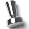 The 1st-line Aluminum Handle 57mm Espresso Coffee Tamper rests on its side on a white surface, its smooth, polished finish reflecting the light. © 2025 1st-line.com