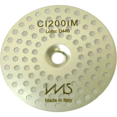 The 1st-line Competition Shower Screen 51.5mm is a round, metallic disc with a central hole and dotted texture, labeled CI200IM, 51.5mm, Lotto: D446, and Made in Italy—ideal for shower screen or competition use. © 2025 1st-line.com