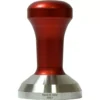 The 1st-line Timeless Red 58.5mm Espresso Coffee Tamper features a red and silver metal design with a rounded handle, flat base, and “Made in Italy” and “Ø58.5mm” engraved on the base—ideal for precise coffee tamping. © 2025 1st-line.com