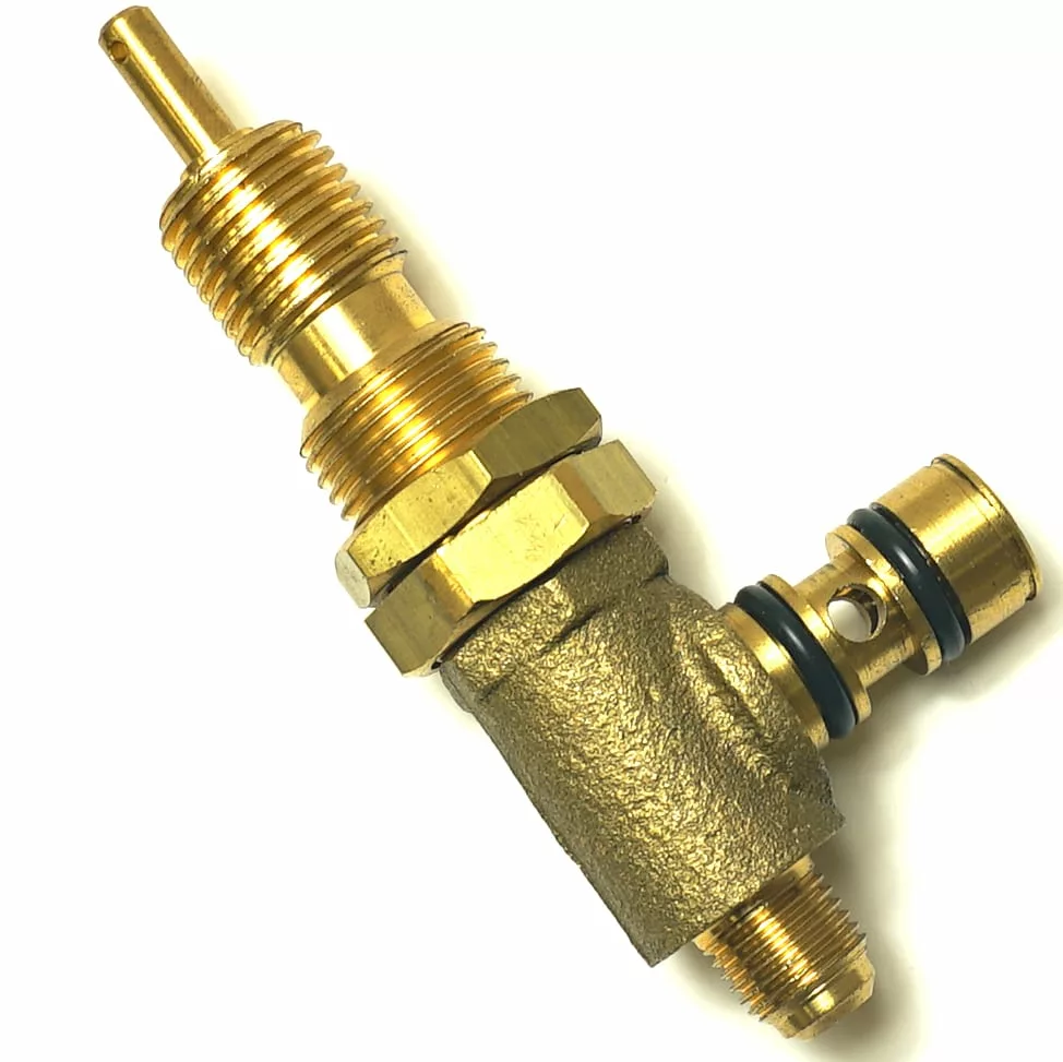The F.1191 HOT WATER/STEAM VALVE is a brass component with threaded ends, a side outlet, two black O-rings, and a textured middle section, shown isolated on a white background. © 2025 1st-line.com