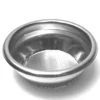 The Gaggia 14 GRAM 2 CUP FILTER, a stainless steel bowl-shaped strainer with small holes at the bottom, is shown draining food on a plain white surface. © 2025 1st-line.com