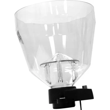 The Mazzer SZMSCAEU2/QQQ ZM Filter Hopper 320 Grams is a transparent plastic hopper with a black base and knob, designed to hold and dispense up to 320 grams of coffee beans in your grinder. © 2025 1st-line.com