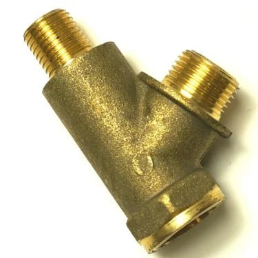 The P..291 TAP M.V.D BODY is a brass Y-shaped fitting with three threaded male ends, ideal for connecting plumbing or tap parts and shown against a white background. © 2025 1st-line.com